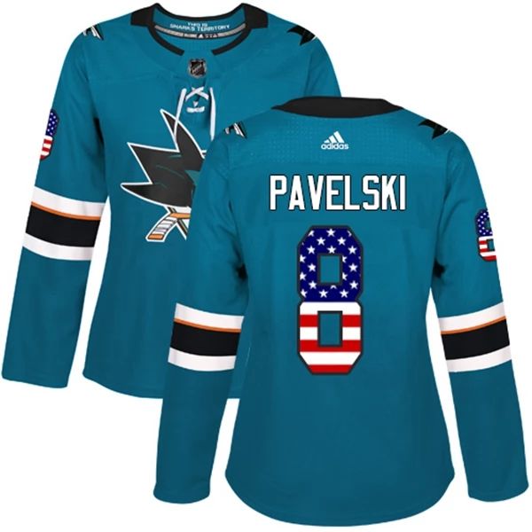 Damen San Jose Sharks Trikot Joe Pavelski 8 Teal USA Flag Fashion Authentic